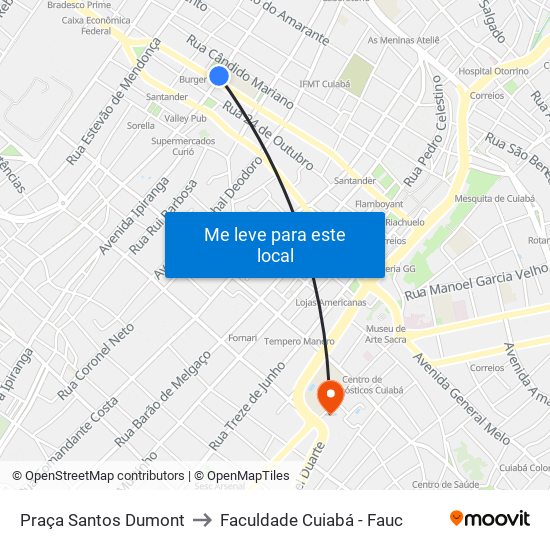 Praça Santos Dumont to Faculdade Cuiabá - Fauc map