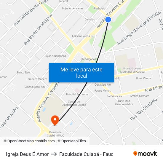 Igreja Deus É Amor to Faculdade Cuiabá - Fauc map