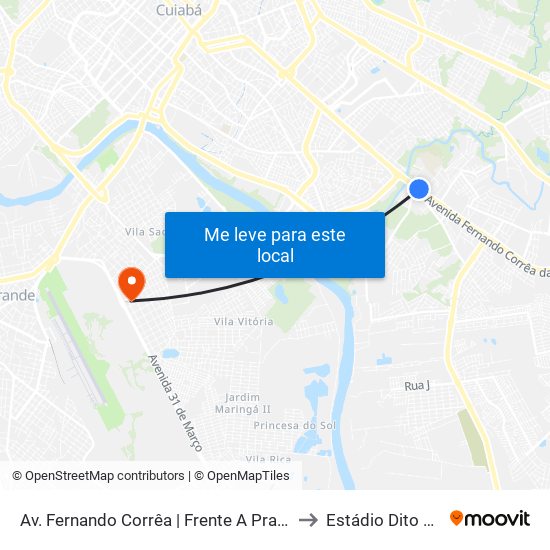 Av. Fernando Corrêa | Frente A Praça Coxipó to Estádio Dito Souza map