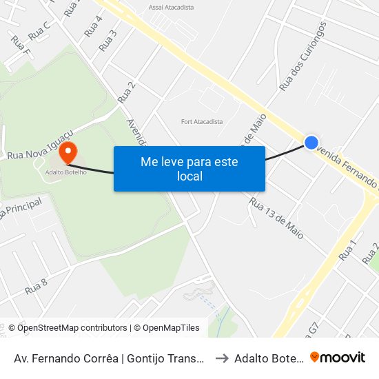Av. Fernando Corrêa | Gontijo Transportes to Adalto Botelho map