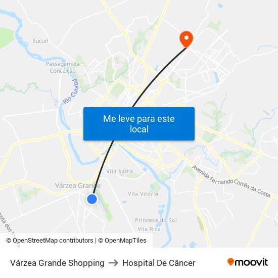 Várzea Grande Shopping to Hospital De Câncer map