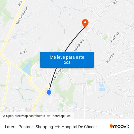Lateral Pantanal Shopping to Hospital De Câncer map