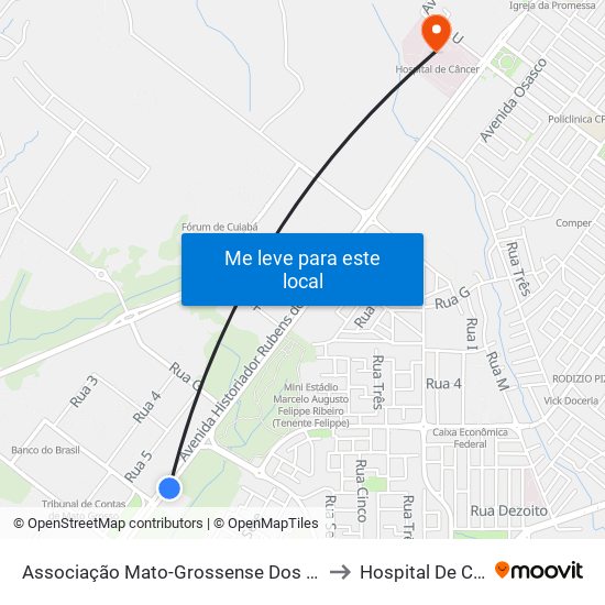 Associação Mato-Grossense Dos Municípios to Hospital De Câncer map