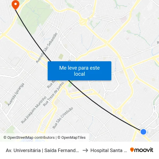 Av. Universitária | Saída Fernando Corrêa to Hospital Santa Rosa map