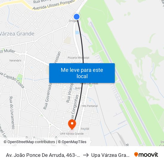 Av. João Ponce De Arruda, 463-431 to Upa Várzea Grande map