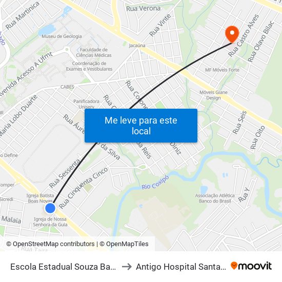 Escola Estadual Souza Bandeira to Antigo Hospital Santa Cruz map