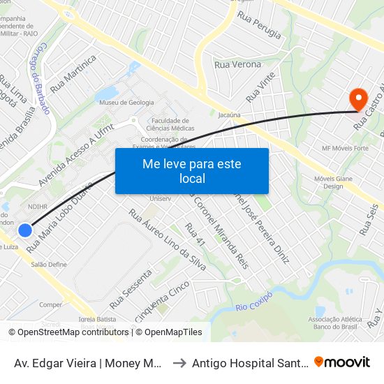 Av. Edgar Vieira | Money Money Bar to Antigo Hospital Santa Cruz map