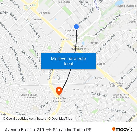 Avenida Brasília, 210 to São Judas Tadeu-PS map