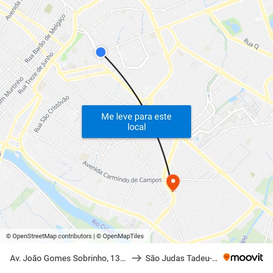 Av. João Gomes Sobrinho, 133-1 to São Judas Tadeu-PS map