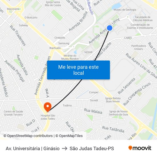 Av. Universitária | Ginásio to São Judas Tadeu-PS map