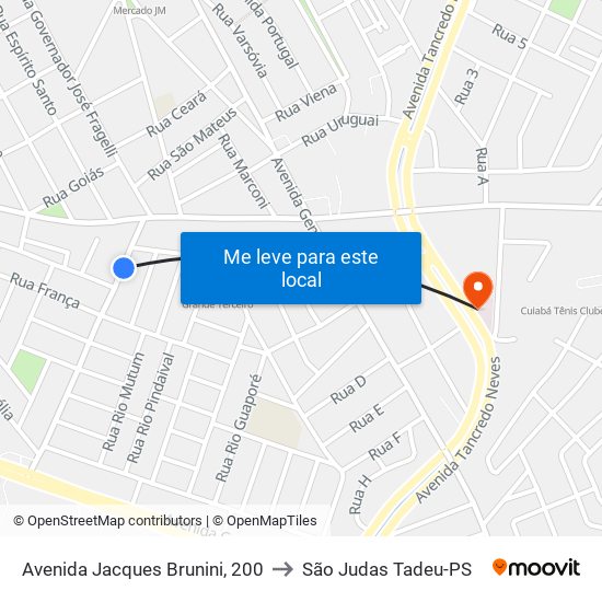 Avenida Jacques Brunini, 200 to São Judas Tadeu-PS map