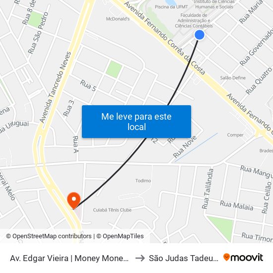 Av. Edgar Vieira | Money Money Bar to São Judas Tadeu-PS map