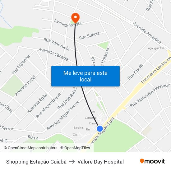 Shopping Estação Cuiabá to Valore Day Hospital map