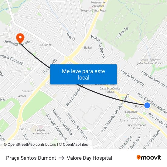 Praça Santos Dumont to Valore Day Hospital map