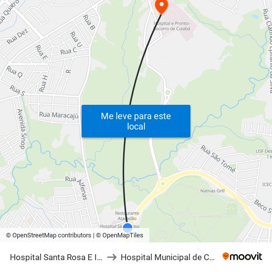 Hospital Santa Rosa E Imedi (Instituto De Ressonância) to Hospital Municipal de Cuiabá Dr. Leony Palma de Carvalho map