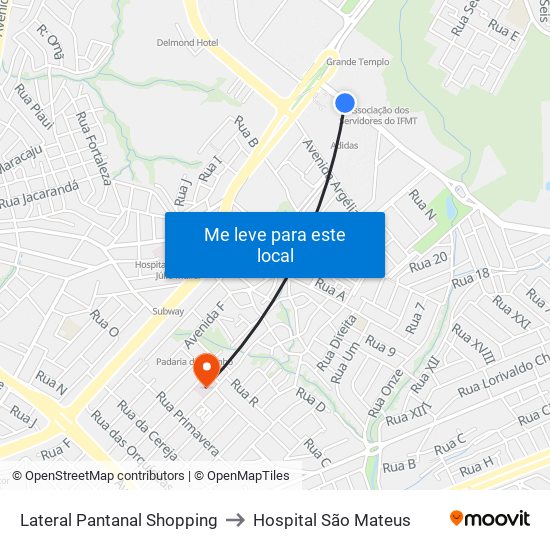 Lateral Pantanal Shopping to Hospital São Mateus map