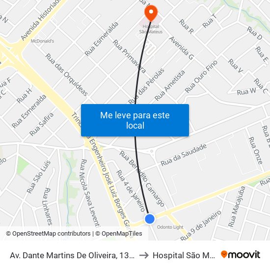 Av. Dante Martins De Oliveira, 1353-1261 to Hospital São Mateus map