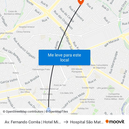 Av. Fernando Corrêa | Hotel Miranda to Hospital São Mateus map