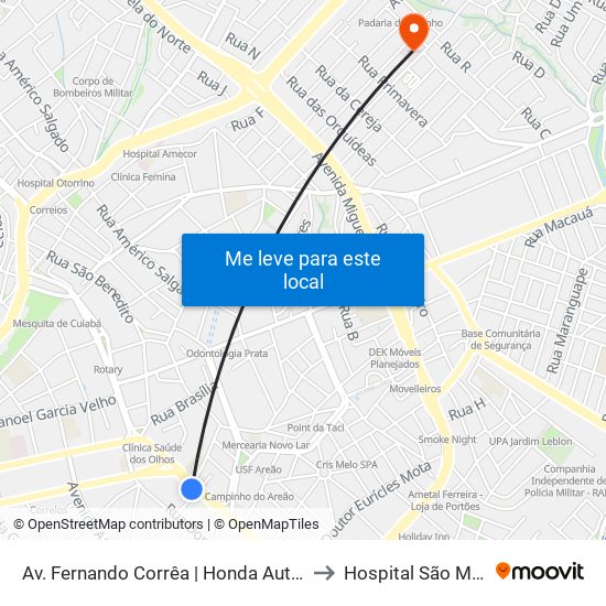 Av. Fernando Corrêa | Honda Auto Campo to Hospital São Mateus map