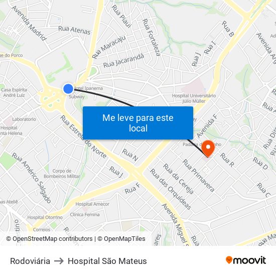 Rodoviária to Hospital São Mateus map