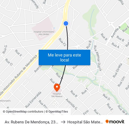 Av. Rubens De Mendonça, 2300 to Hospital São Mateus map