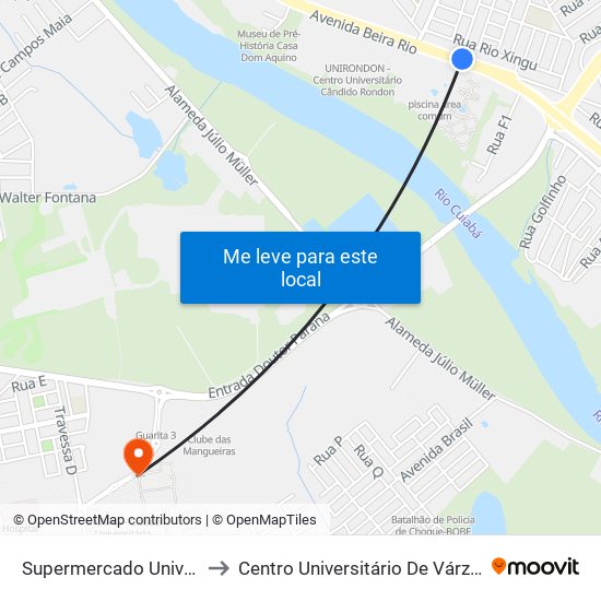 Supermercado Universitário to Centro Universitário De Várzea Grande map