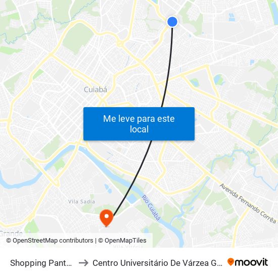 Shopping Pantanal to Centro Universitário De Várzea Grande map