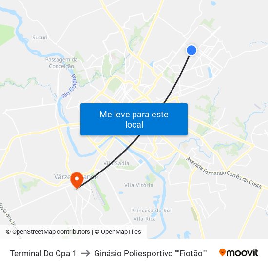 Terminal Do Cpa 1 to Ginásio Poliesportivo ""Fiotão"" map