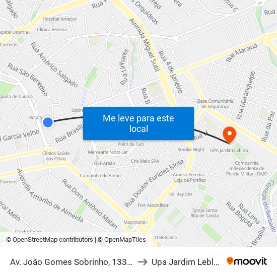 Av. João Gomes Sobrinho, 133-1 to Upa Jardim Leblon map