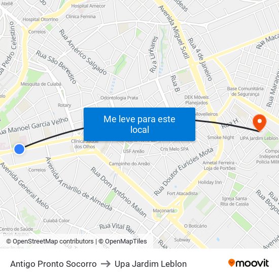Antigo Pronto Socorro to Upa Jardim Leblon map