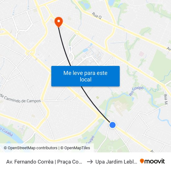 Av. Fernando Corrêa | Praça Coxipó to Upa Jardim Leblon map