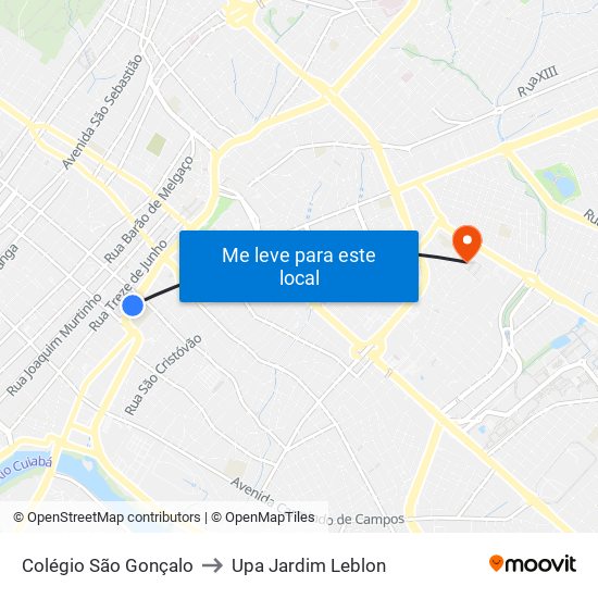 Colégio São Gonçalo to Upa Jardim Leblon map