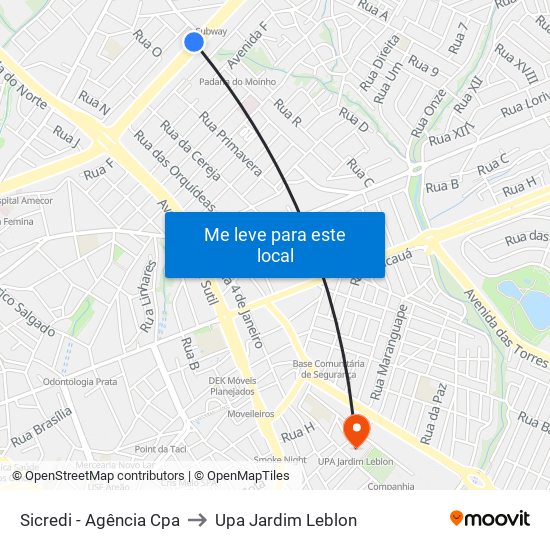 Sicredi - Agência Cpa to Upa Jardim Leblon map