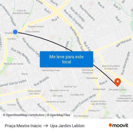 Praça Mestre Inácio to Upa Jardim Leblon map