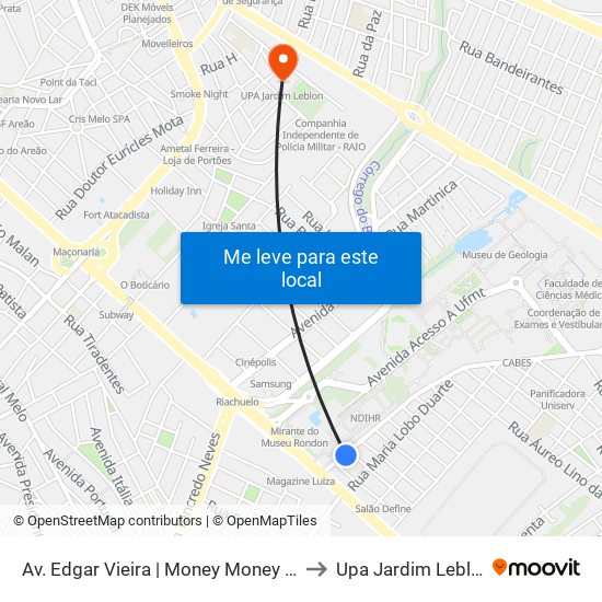 Av. Edgar Vieira | Money Money Bar to Upa Jardim Leblon map