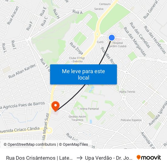 Rua Dos Crisântemos | Lateral Mato Grosso Saúde to Upa Verdão - Dr. Jony Soares Ramos map