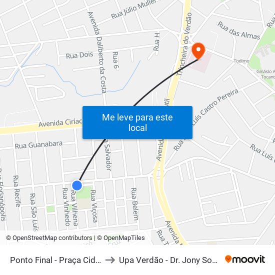 Ponto Final - Praça Cidade Verde to Upa Verdão - Dr. Jony Soares Ramos map