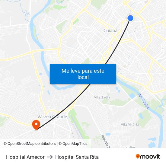 Hospital Amecor to Hospital Santa Rita map