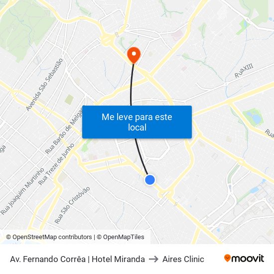 Av. Fernando Corrêa | Hotel Miranda to Aires Clinic map