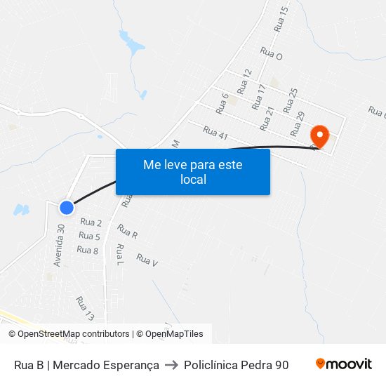 Rua B | Mercado Esperança to Policlínica Pedra 90 map