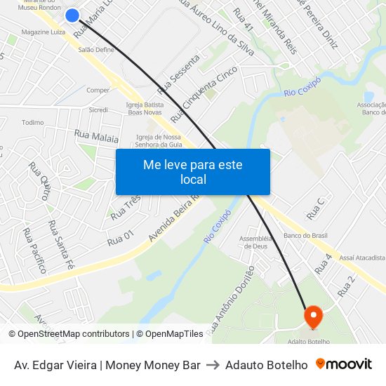 Av. Edgar Vieira | Money Money Bar to Adauto Botelho map