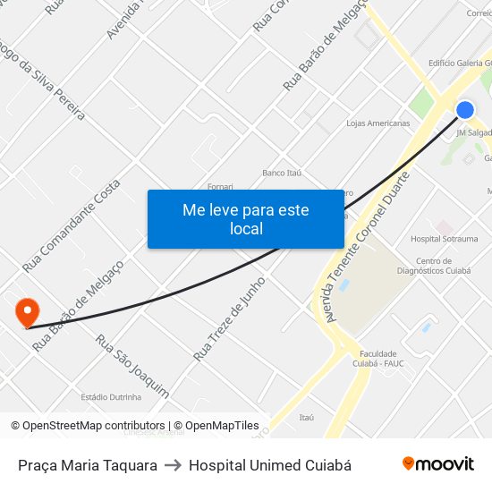 Praça Maria Taquara to Hospital Unimed Cuiabá map
