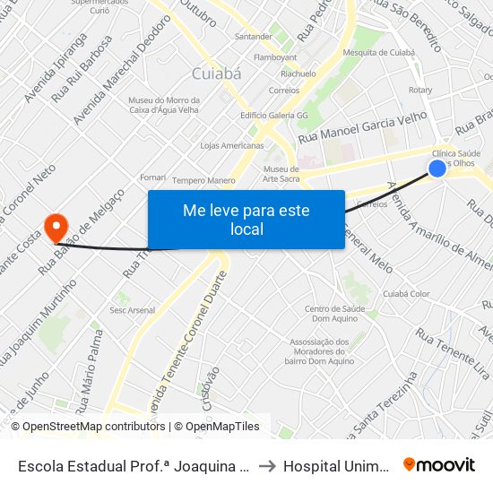 Escola Estadual Prof.ª Joaquina Cerqueira Caldas to Hospital Unimed Cuiabá map