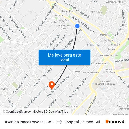 Avenida Isaac Póvoas | Cebrac to Hospital Unimed Cuiabá map