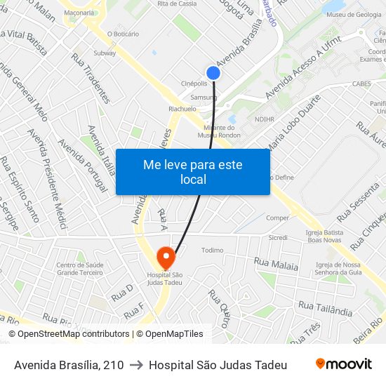 Avenida Brasília, 210 to Hospital São Judas Tadeu map