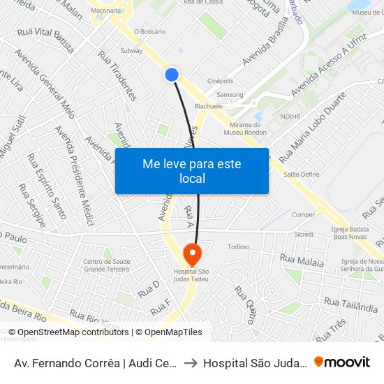 Av. Fernando Corrêa | Audi Center Cuiabá to Hospital São Judas Tadeu map
