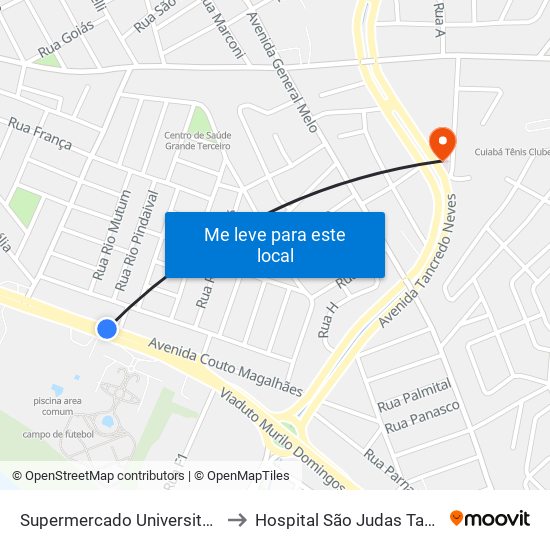 Supermercado Universitário to Hospital São Judas Tadeu map
