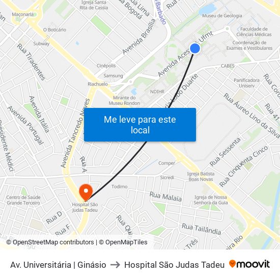 Av. Universitária | Ginásio to Hospital São Judas Tadeu map