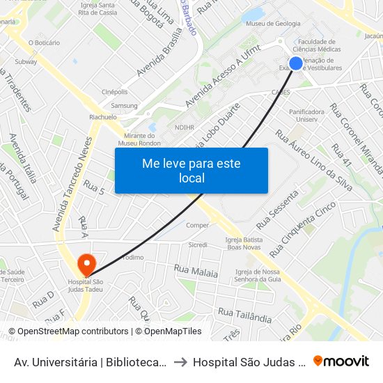 Av. Universitária | Biblioteca Central to Hospital São Judas Tadeu map