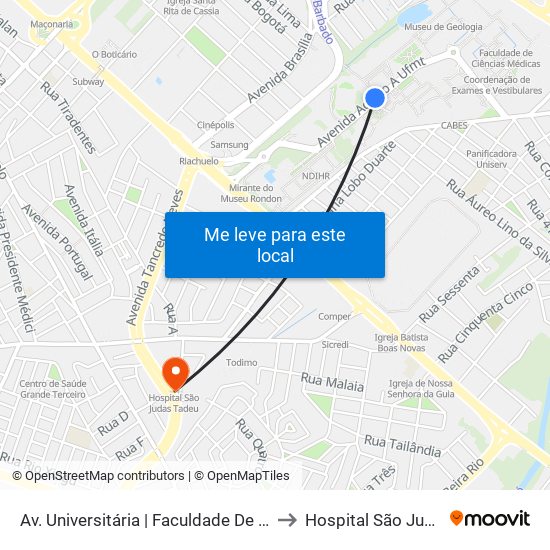 Av. Universitária | Faculdade De Educação Física to Hospital São Judas Tadeu map